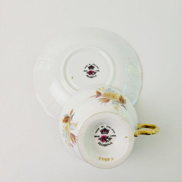 Vintage Rosina Heavy Gold Teacup & Saucer Yellow Rose Leaves Fall Autumn - Picture 11 of 16